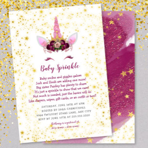 Convite Borgonha rosa Dourada Unicorn Baby Sprinkle