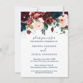 Convite Borgonha, Rosa e Meia-Noite Azul Almofada I