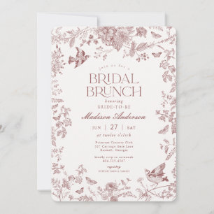 Convite Borgonha Toile De Jouy Floral Brunch Nupcial de Ou
