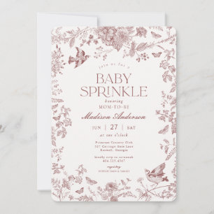 Convite Borgonha Toile De Jouy Floral Francês Chuveirinho
