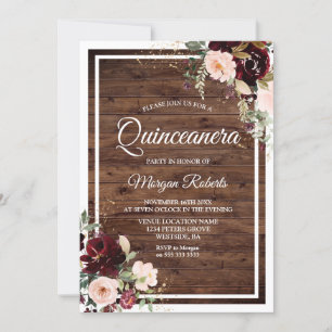 Convite Borgonha Vermelha Blush Vinho Floral Russo Quincea