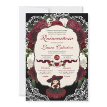 Borgonha Vermelha Negra Floral Elegante Charro Qui