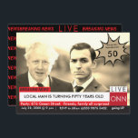 Convite Boris Johnson 50th Birthday Mens Notícias Engraçad<br><div class="desc">50º Aniversário Biden Men's Funny Breaking News TV Gráfico Boris Johnson celebrando um aniversário. As grandes notícias estão a dar-se. Texto totalmente editável e fácil de alterar. Mude a foto e o texto para se adequar à ocasião. Excelente para Formandos, anúncios de casamento, aniversários, notícias de bebês e quase tudo...</div>