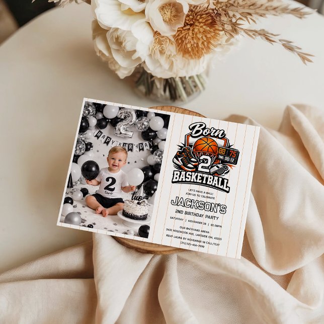 Convite Born 2 Basketball Sports Themed Boy 2nd Birthday  ( Born 2 Basketball Sports Themed Boy 2nd Birthday photo Invitation)