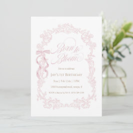 Convite Born to Bloom Pink Floral 1st Birthday
