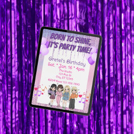 Convite Born to Shine, Party Time, KPOP Girl Band Birthday
