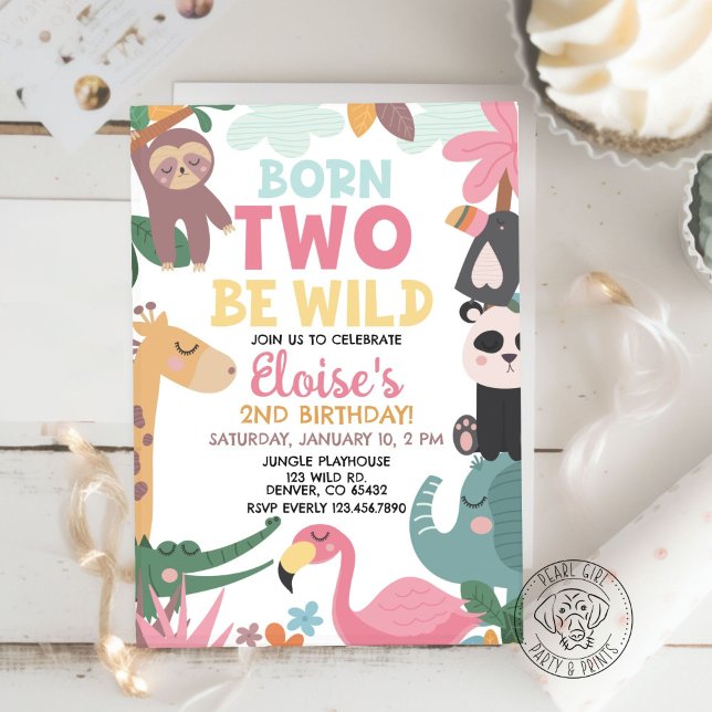 Convite Born TWO Be Wild Pink Birthday (Criador carregado)