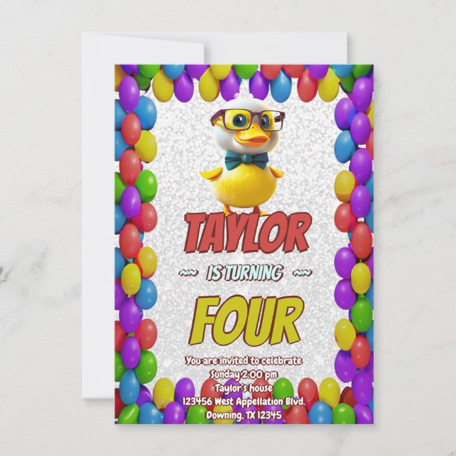 Convite Borracha Pato Cute Personalizado Aniversário Convi (Frente)