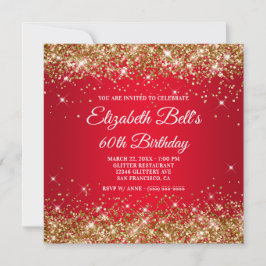Convite Borracha Vermelha brilhante Dourada, 60º aniversár