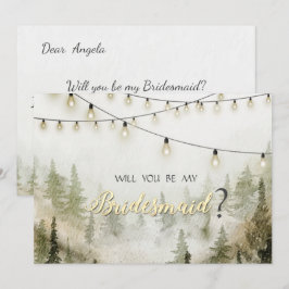 Convite Bosque,Floresta,Pinheiros,Luzes de Corda