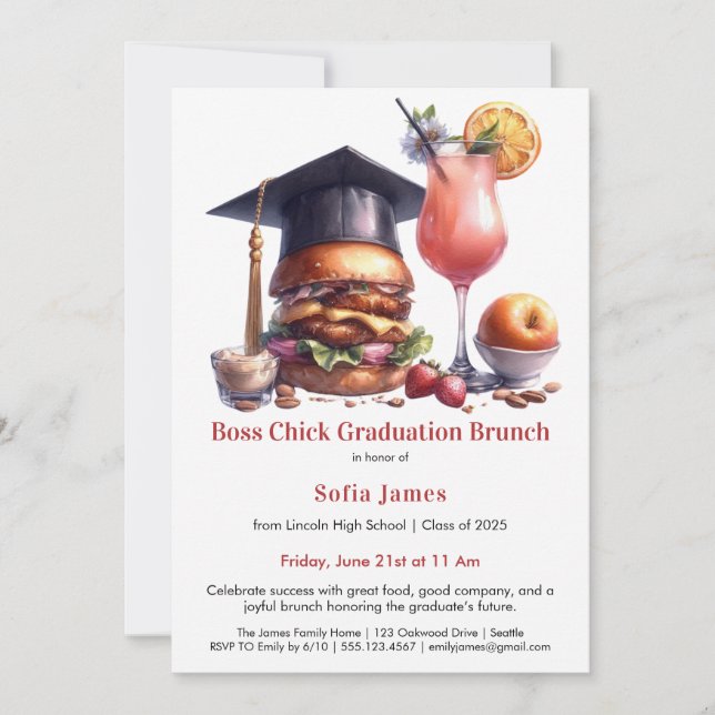 Convite Boss Chick Graduation Brunch & BBQ (Frente)