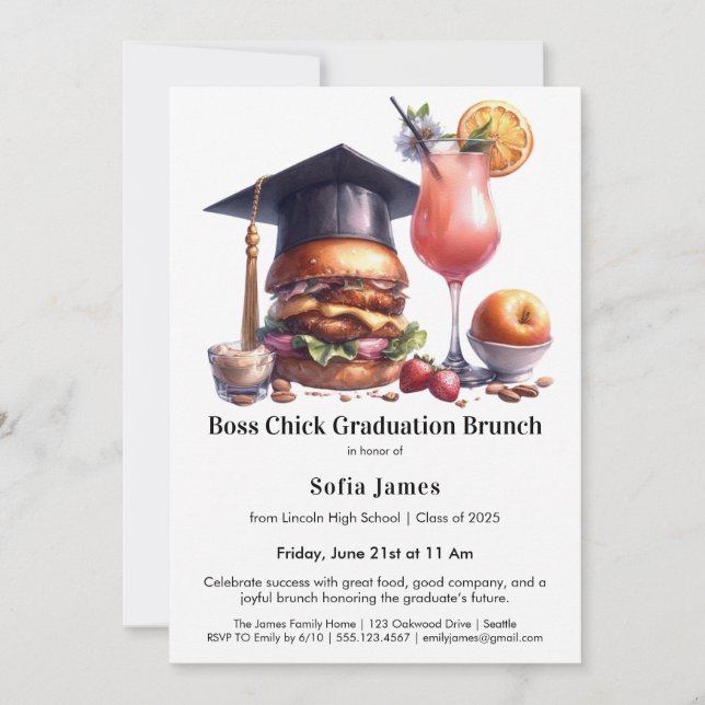 Convite Boss Chick Graduation Brunch & BBQ (Frente)