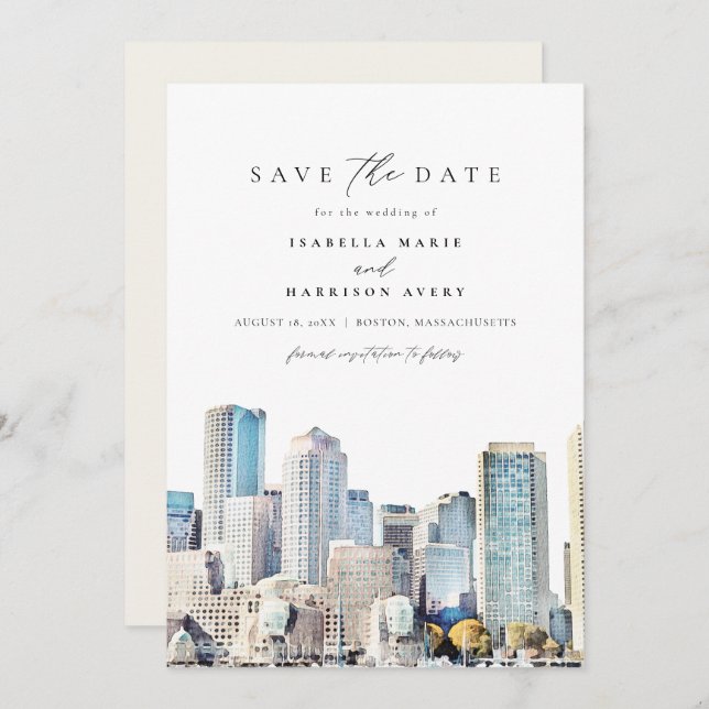 Convite BOSTON MASSACHUSETTS Skyline Salvar Data (Frente/Verso)