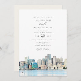 Convite Boston Massachusetts Watercolor Skyline Wedding