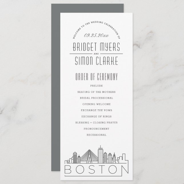 Convite Boston | Programa Modern Deco Wedding (Frente/Verso)