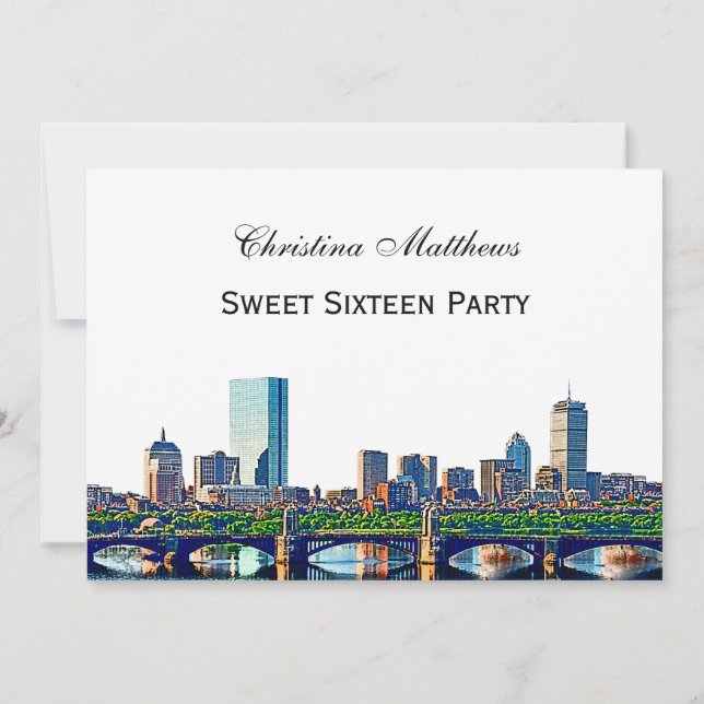 Convite Boston Skyline #2Col Sweet 16 Party (Verso)