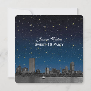 Convite Boston Skyline Blue Starry Etch Sweet 16