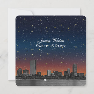 Convite Boston Skyline Blue Starry Etch Sweet 16