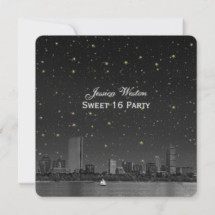 Convite Boston Skyline Blue Starry Etch Sweet 16