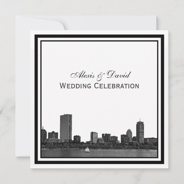 Convite Boston Skyline Engravidou Casamento Frame (Frente)