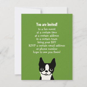 Convite Boston Terrier - Cachorro Fofo com Texto Personali