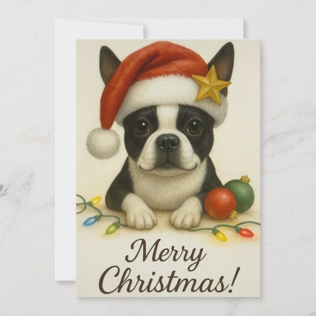 Convite Boston Terrier Christmas Card (Frente)