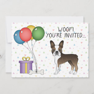 Convite Boston Terrier Listrado Cachorro de Desenho Animad