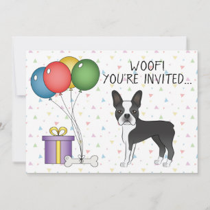 Convite Boston Terrier Preto e Branco Cachorro Fofo - Aniv