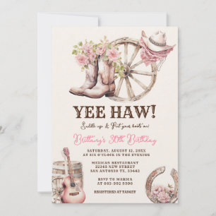 Convite Bota de Cowgirl Floral Aniversário Western
