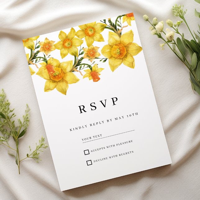 Convite Botanic Spring Golden Daffodil Flowers RSVP (Botanic Spring Golden Daffodil Flowers RSVP)