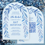Convite Botânica Aquarela QR Código Bar Bat Mitzvah Arch<br><div class="desc">Cartão perfeito para anunciar um morcego mitzvah, bar mitzvah ou outra celebração judaica! A mão desenhou uma delicada arte de trama de folha para você! TOTALMENTE PERSONALIZÁVEL! Clique em "Personalizar" acima para editar o texto e adicionar seu link ao código QR. Clique em "editar usando a ferramenta design" para ajustar...</div>
