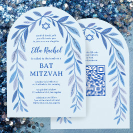 Convite Botânica Aquarela QR Código Bar Bat Mitzvah Arch