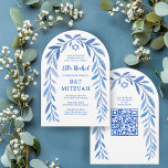 Convite Botânica Aquarela QR Código Bar Bat Mitzvah Arch<br><div class="desc">Cartão perfeito para anunciar um morcego mitzvah, bar mitzvah ou outra celebração judaica! A mão desenhou uma delicada arte de trama de folha para você! TOTALMENTE PERSONALIZÁVEL! Clique em "Personalizar" acima para editar o texto e adicionar seu link ao código QR. Clique em "editar usando a ferramenta design" para ajustar...</div>