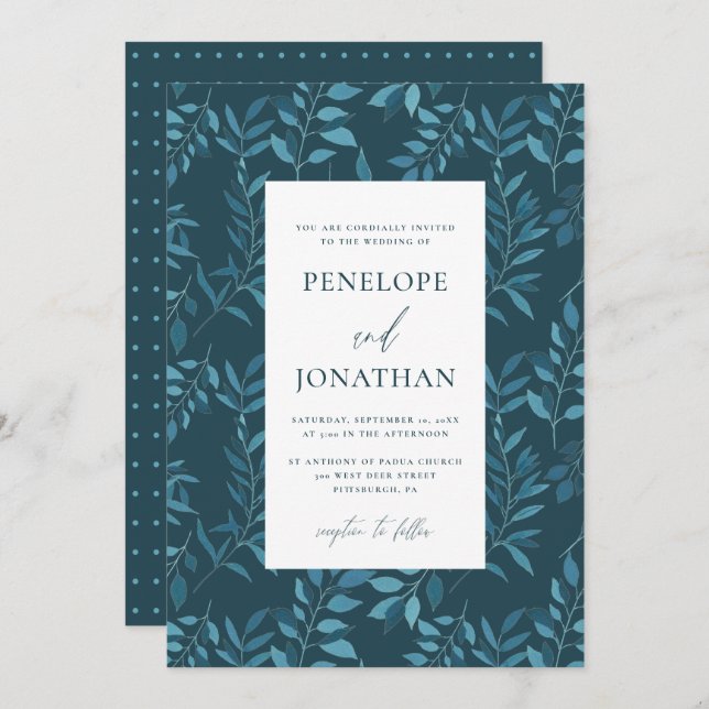 Convite Botânica Azul Russo com Casamento de Pontos (Frente/Verso)