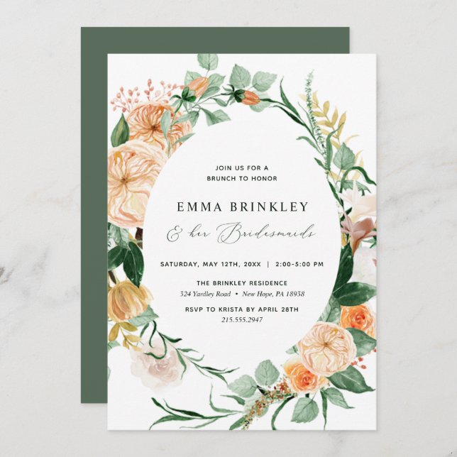 Convite Botânica Boho Floral Bridesmaids Luncheon Brunch (Frente/Verso)
