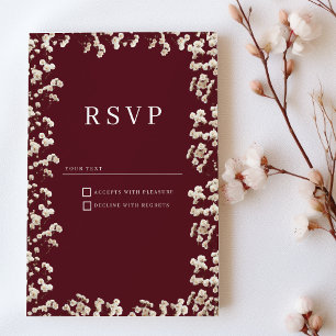 Convite Botânica Burgundy ivory gypsophila floral RSVP