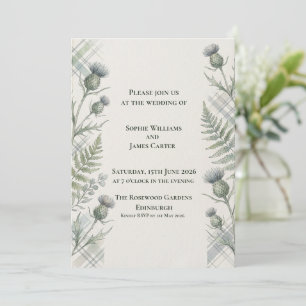 Convite Botânica Cardo Samambaia Cinza Tartan Casamento Es
