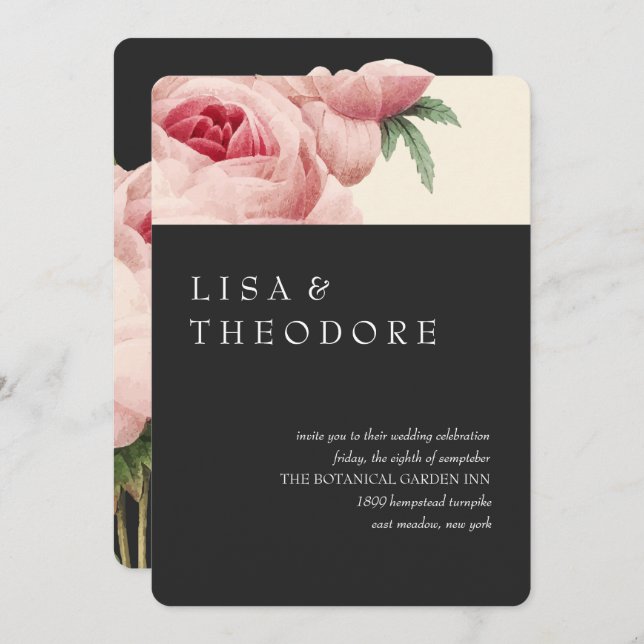 Convite Botânica | CASAMENTO VINTAGE CINZA (Frente/Verso)