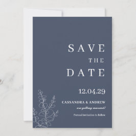 Convite Botânica de Casamento Azul Moderno Salva a Data