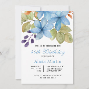 Convite Botânica de Flor Azul de Cores Aquáticas, Qualquer