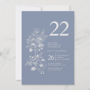 Convite Botânica de Flor Selvagem Azul 22º Aniversário