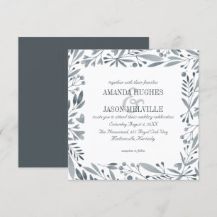 Convite Botânica de Prata  Casamento floral  Quadrado 