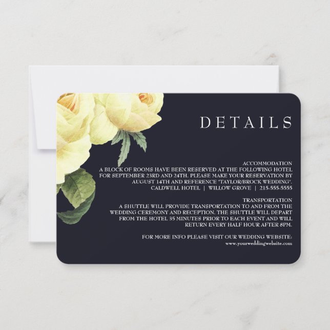 Convite Botânica | Detalhes do Casamento vintage amarelo a (Frente)