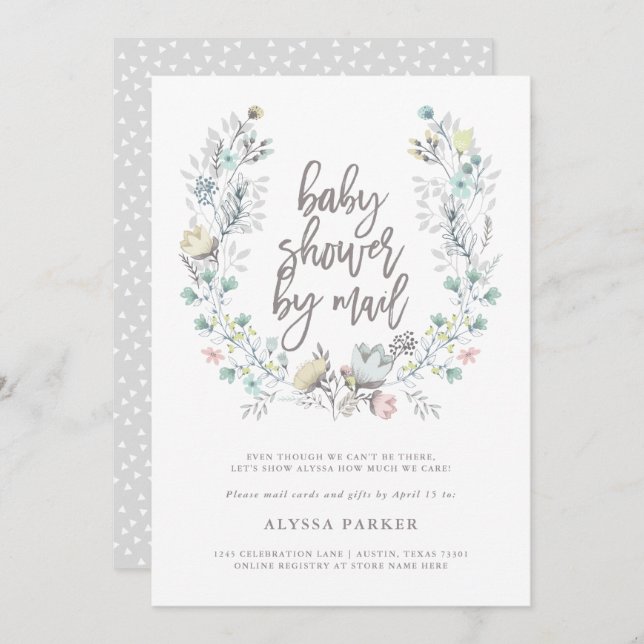 Convite Botânica Floral de Aquarela| Chá de fraldas por co (Frente/Verso)