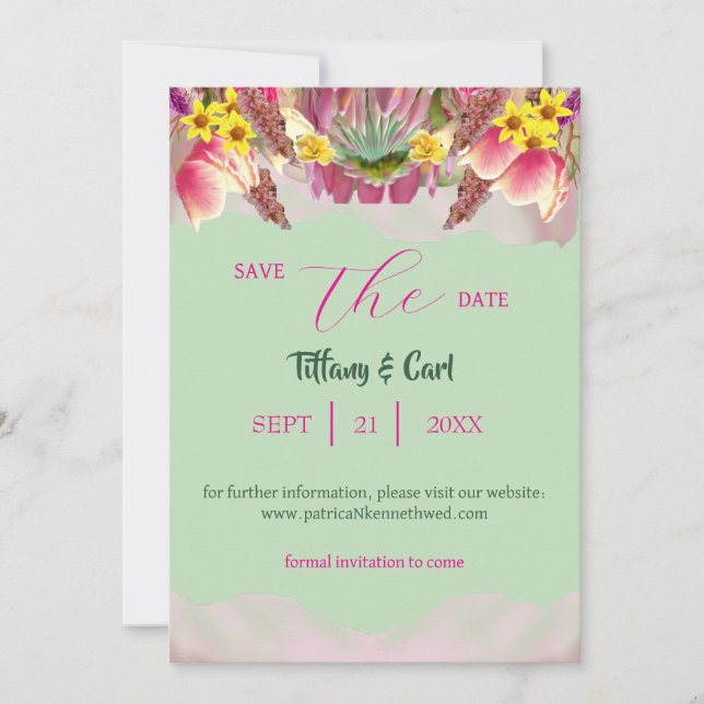 Convite Botânica Floral Garden Mint Save-The-Date (Frente)