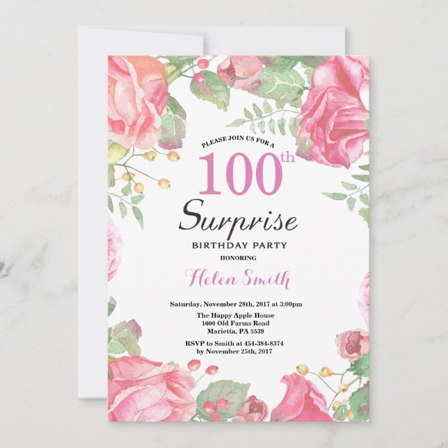 Convite Botânica Floral Surpresa 100º Aniversário (Frente)