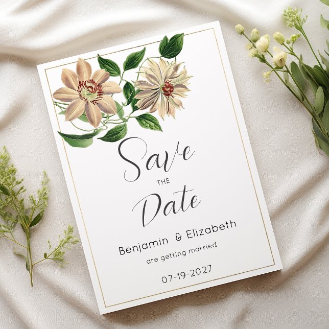 Convite Botânica floral verde-branca Guarde a Data (White red green floral botanical Save the Date)