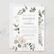 Botânica Floral Verde Dourado Caligrafia Casamento