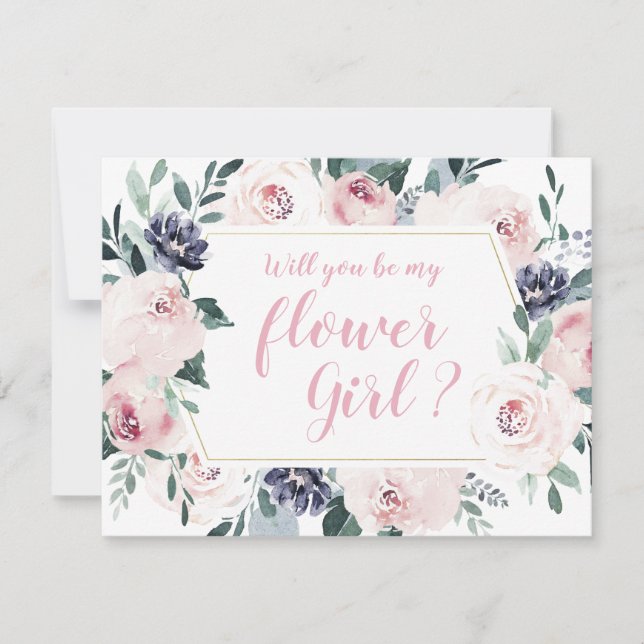 Convite Botânica florida rosa Você será minha dama de flor (Frente)