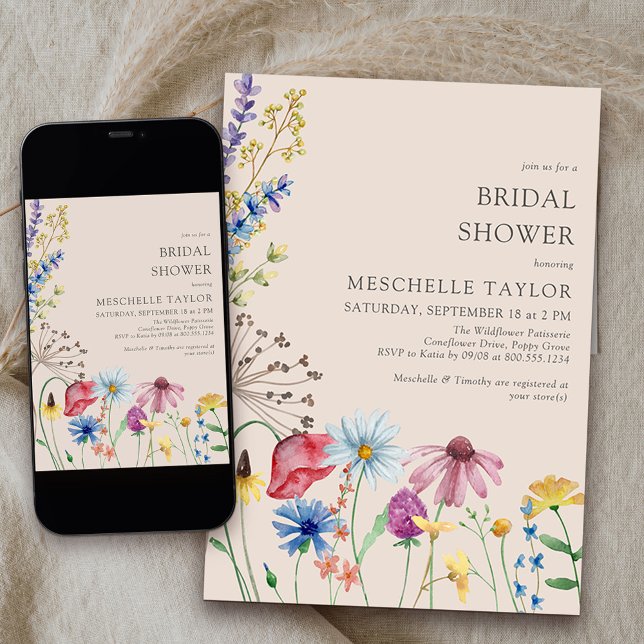 Convite Botânica Rústica do Chá de panela de Flores Selvag (Bridal Shower Invitation from my Wildflower Charm collection available printed or printable download)